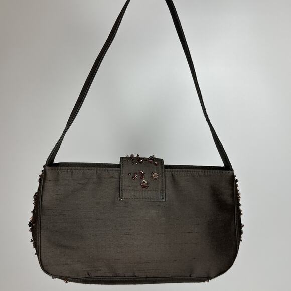 Vintage Y2K Ann Taylor Brown Sequin Baguette Shoulder Bag Carrie Bradshaw - Picture 2 of 16